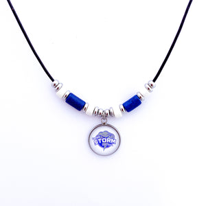 custom Georgia storm fastpitch softball leather cord necklace with blue and white beads