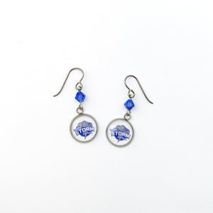 custom Georgia Storm fastpitch softball charm earrings with blue crystal beads