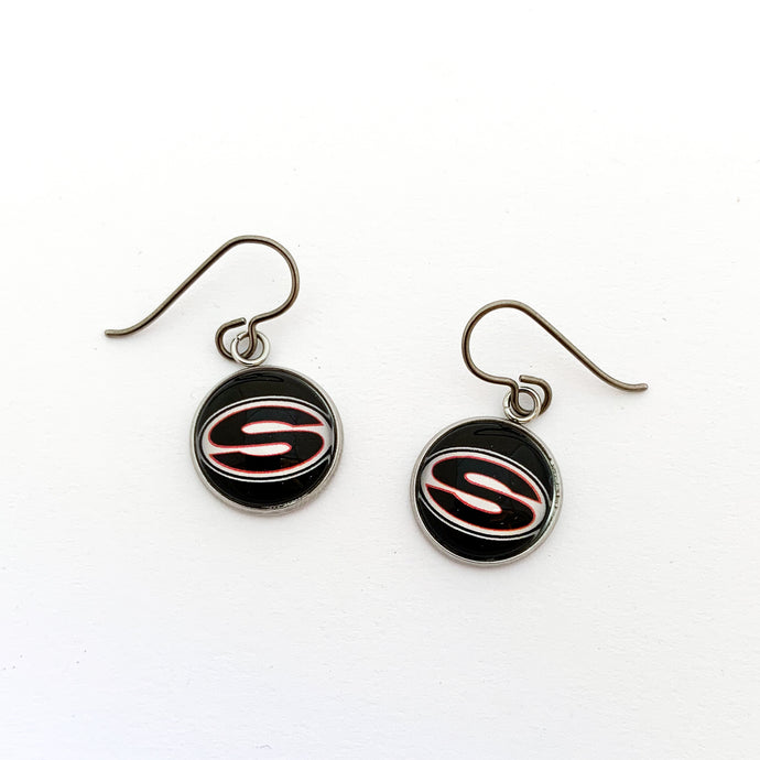 custom stainless steel Sonoraville high school drop earrings with niobium ear wires