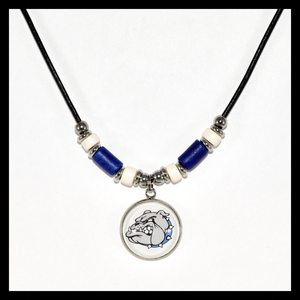 custom Belgreen Bulldogs leather cord necklace with blue and white beads