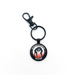 black Wrestling Mom keychain with matching swivel clip