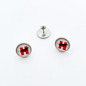 custom stainless steel Hillcrest high school panthers stud button earrings