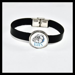 custom Belgreen Bulldogs leather cuff bracelet with stainless steel slide charm