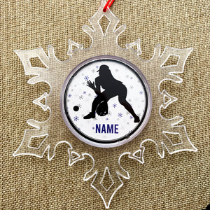 personalized acrylic snowflake ornament with black softball silhouette