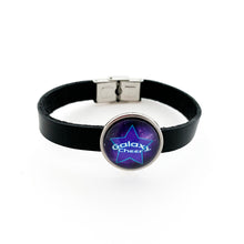 custom Galaxy Cheer leather cuff bracelet with stainless steel slide charm