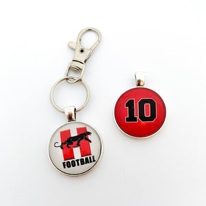 custom personalized Hillcrest high school football keychain with number 10