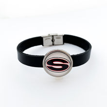 custom stainless steel Sonoraville high school slide charm on black leather strap bracelet