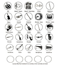 chart showing various art, music, and marching band instrument black silhouette graphic options