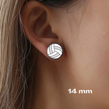 young white female girl wearing 14 mm volleyball stud earrings