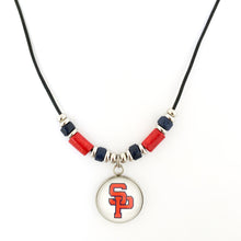 custom south panola high school leather cord necklace with navy and red greek ceramic tube beads