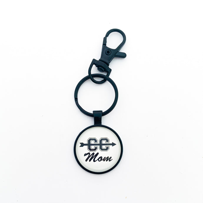 black cross country mom keychain with matching swivel clip