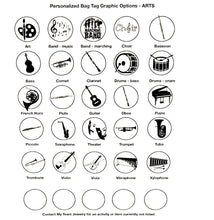 art marching band and musical instrument silhouette graphic options for personalized bag tag