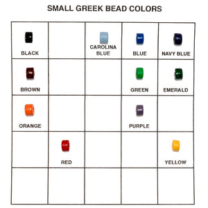 chart displaying small greek ceramic tube beads in various color options