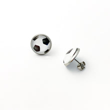 10mm stainless steel soccer stud earrings with soccer ball graphic