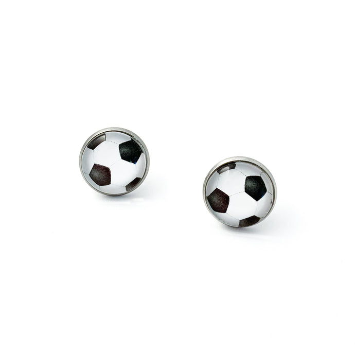 14mm stainless steel soccer statement stud earrings