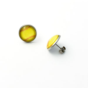 14mm stainless steel softball stud statement earrings