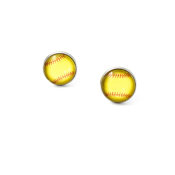 14mm stainless steel softball statement stud earrings