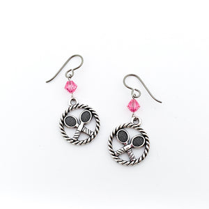 silver tennis charms with pink Swarovski crystal bead accents