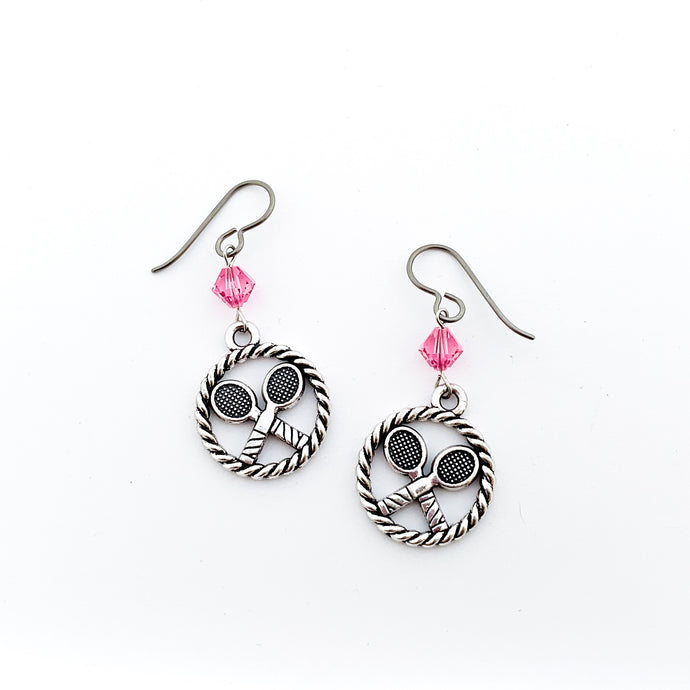 silver tennis charms with pink Swarovski crystal bead accents