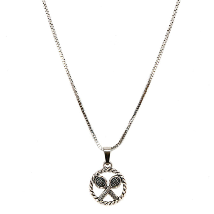 silver tennis necklace with stainless steel box chain