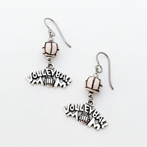 silver volleyball mom charms with ceramic volleyball beads