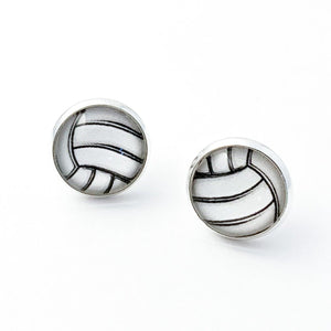 14mm stainless steel volleyball graphic stud earrings