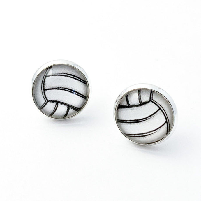 14mm stainless steel volleyball graphic stud earrings