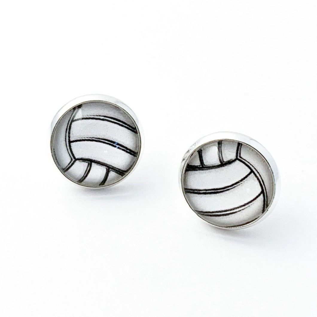 14mm stainless steel volleyball graphic stud earrings