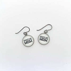 stainless steel wrestling mom drop earrings with niobium ear wires