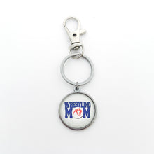 custom stainless steel keychain with blue and red wrestling mom image clip art